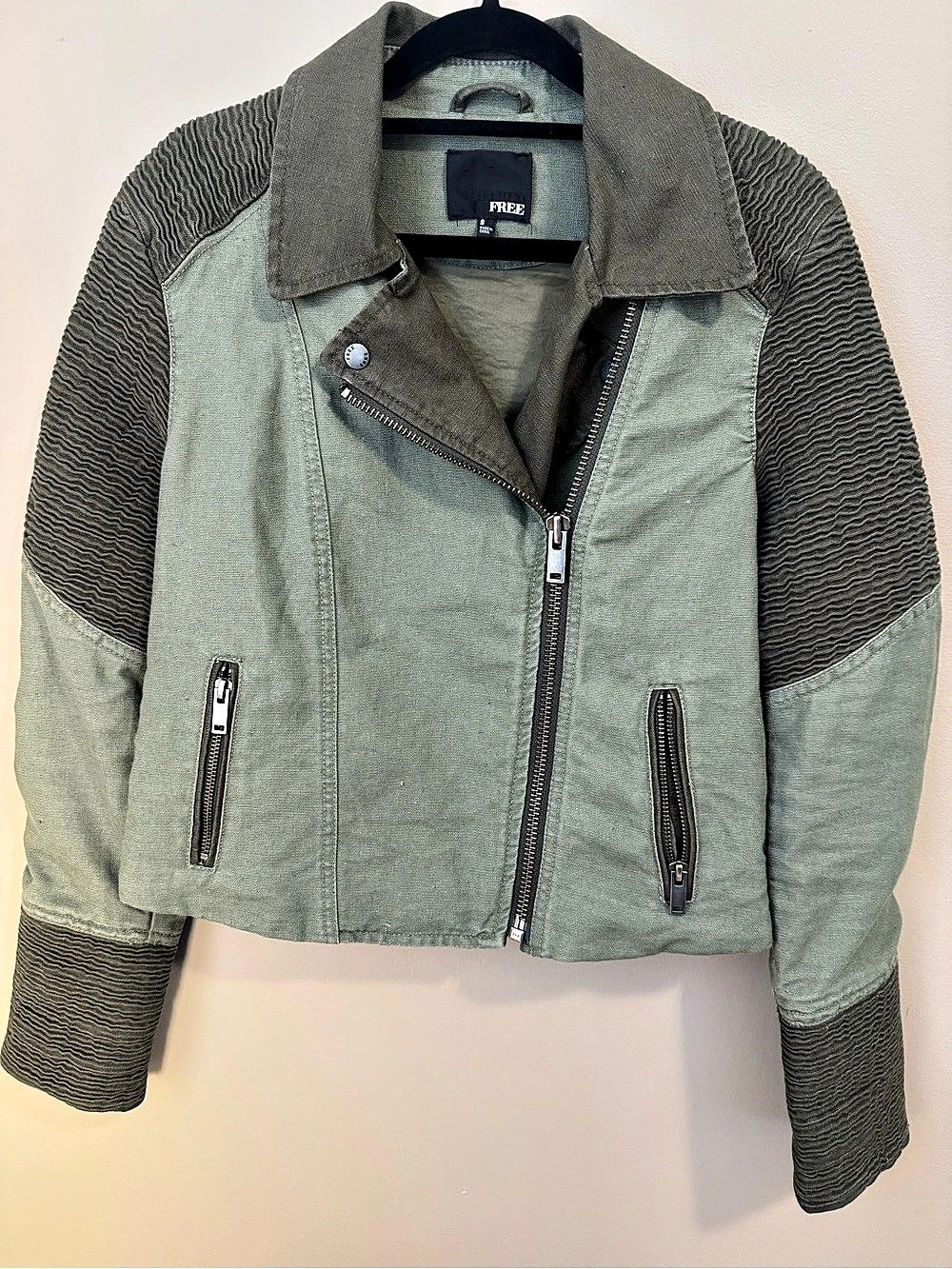 ARITZIA WILFRED FREE Alana Linen Moto Jacket Olive Green S SMALL